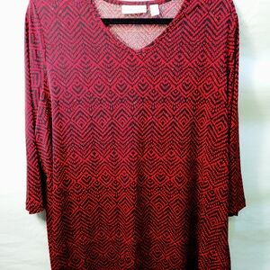 Susan Graver Red and Black Patterned Blouse